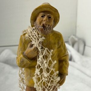 Unbranded Fisherman Figurine Nautical Decor Yellow 6.5 inch Excellent Resin